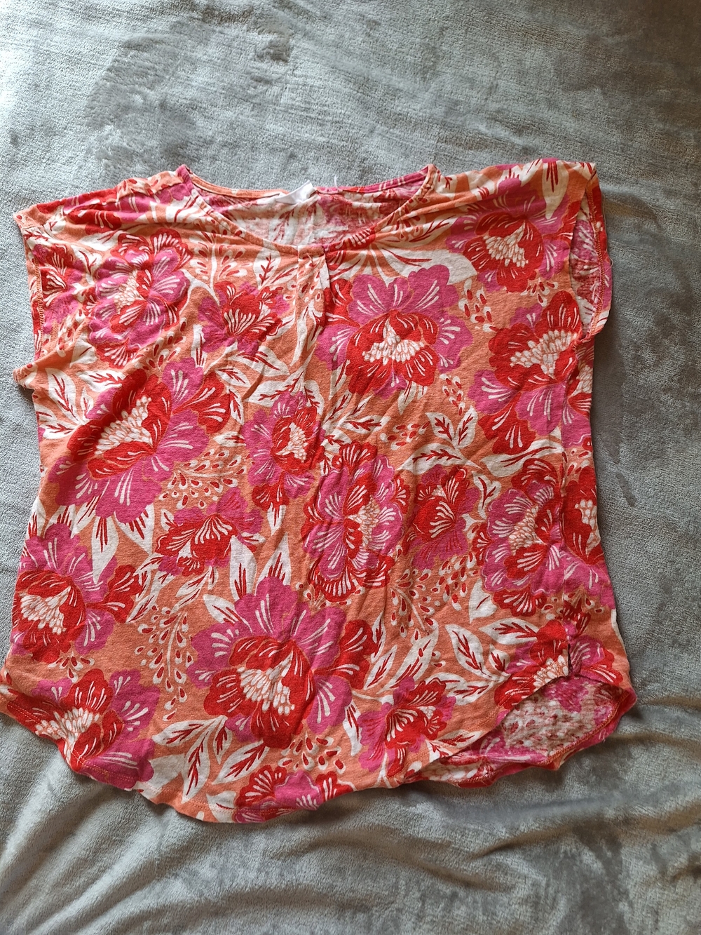 Sigrid Olsen Pink and Coral Floral Linen Top